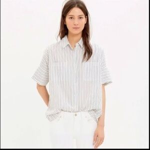 Madewell Striped Courier Button Down Shirt in White and Black